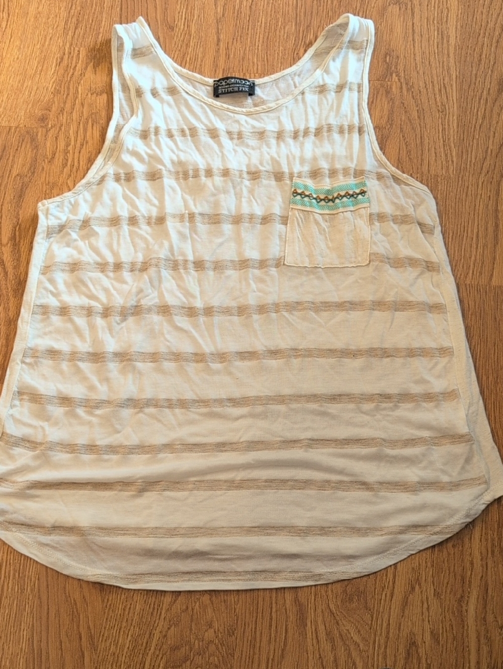 Papermoon Cream Striped Tank with Teal Accent Pocket